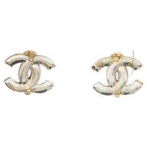 CHANEL White Logo Earrings